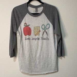 Women’s Gray and White  Raglan Graphic Teacher T-Shirt Tee Top Blouse Inspire
